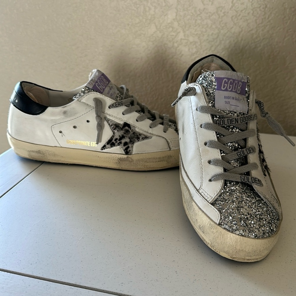 Golden Goose size 7 (37) Cow print star with silver glitter.